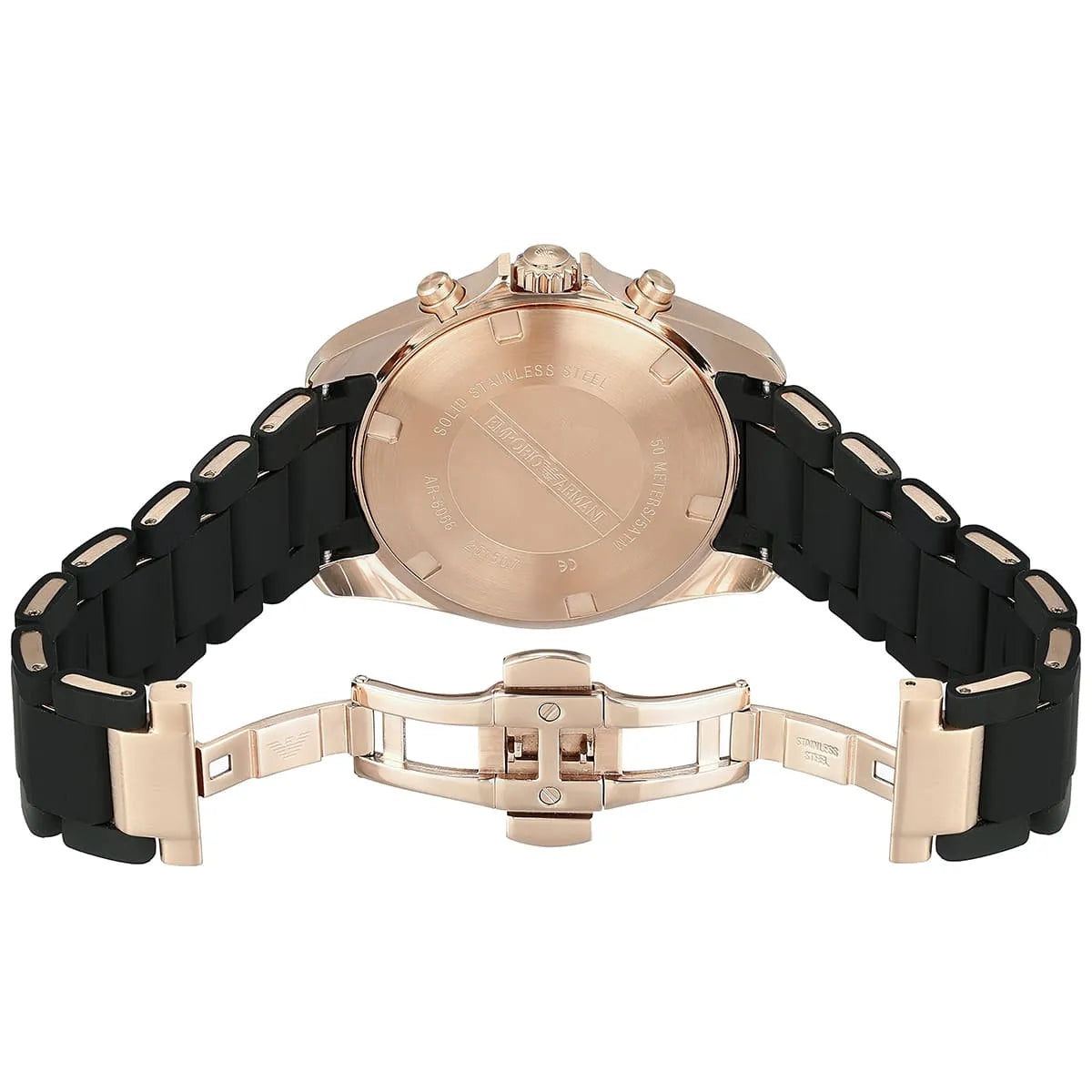 Emporio Armani Sigma AR6066 case back showing rose gold with engraved details