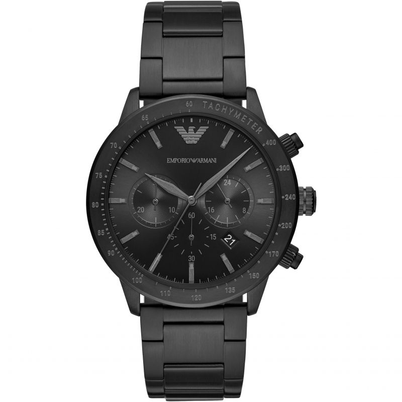 Emporio Armani Sport Chronograph black dial men's watch with black stainless steel bracelet