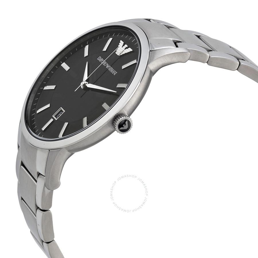 Side angle view of Emporio Armani Sportivo AR2457 showing watch profile and stainless steel bracelet