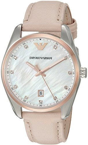Emporio Armani Tazio AR6133 watch with pearl dial, rose gold bezel, and date window