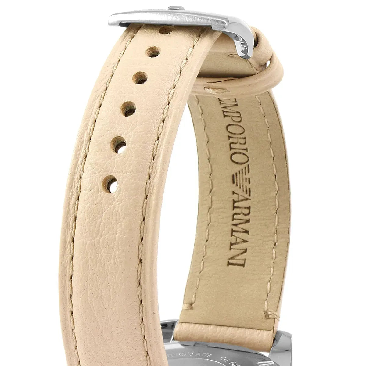 Emporio Armani Tazio nude leather strap with stainless steel buckle detail
