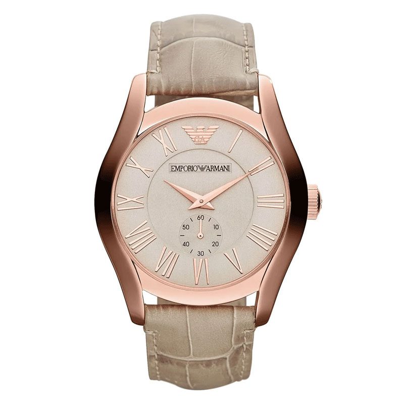 Emporio Armani Valente AR1667 men's watch with beige dial and rose gold case