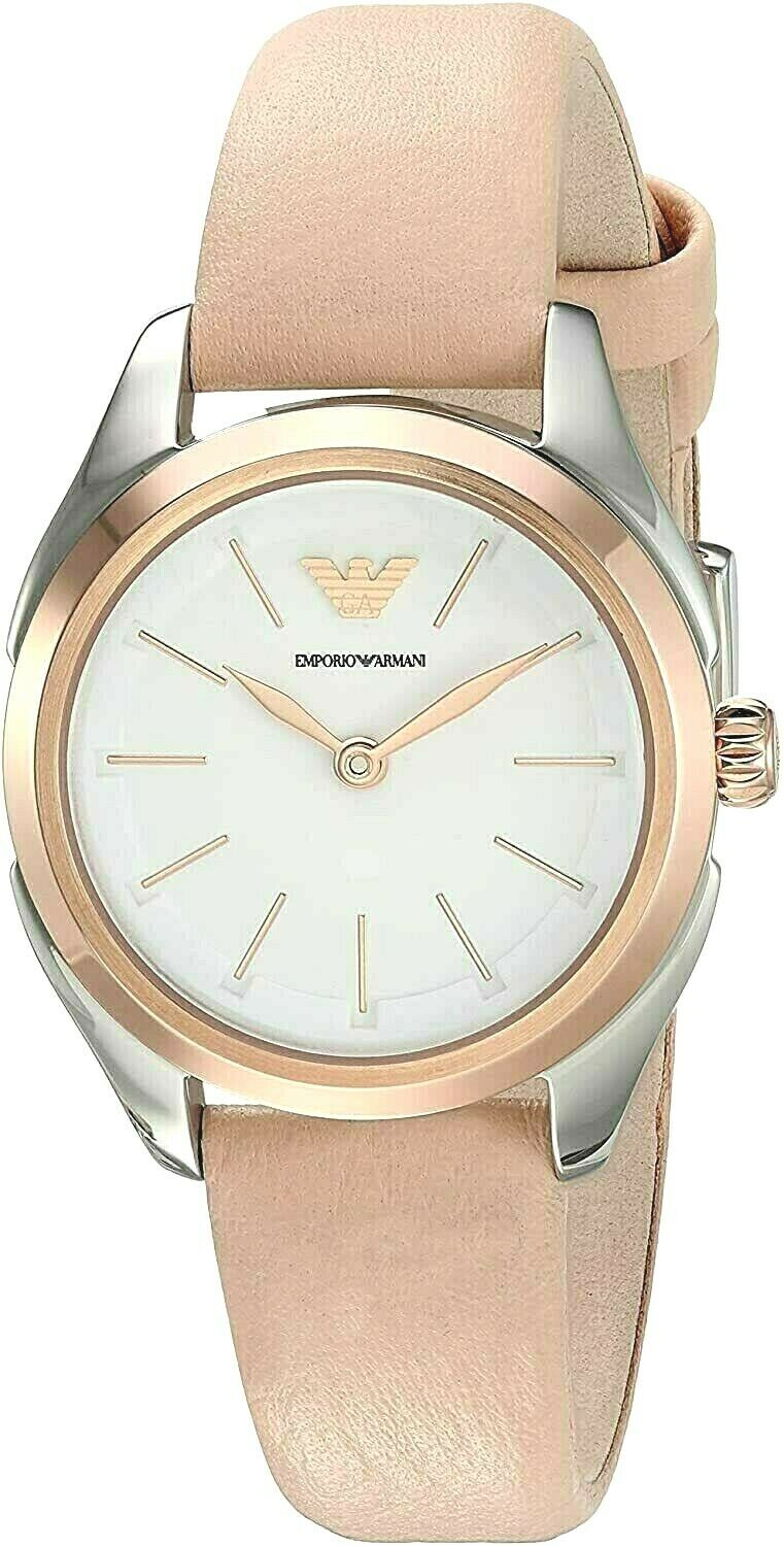 Emporio Armani Valeria Quartz White Dial Beige Leather Strap Women Watch - AR11031