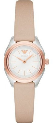 Emporio Armani Valeria Quartz White Dial Beige Leather Strap Women Watch - AR11031