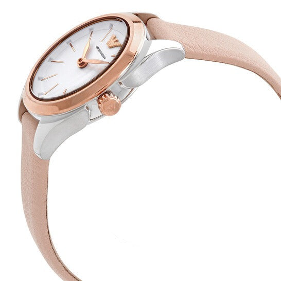 Emporio Armani Valeria Quartz White Dial Beige Leather Strap Women Watch - AR11031