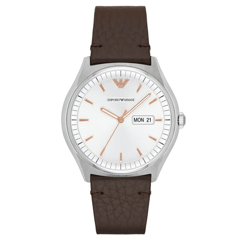 Emporio Armani Zeta White Dial Dark Brown Leather Men's Watch AR1999