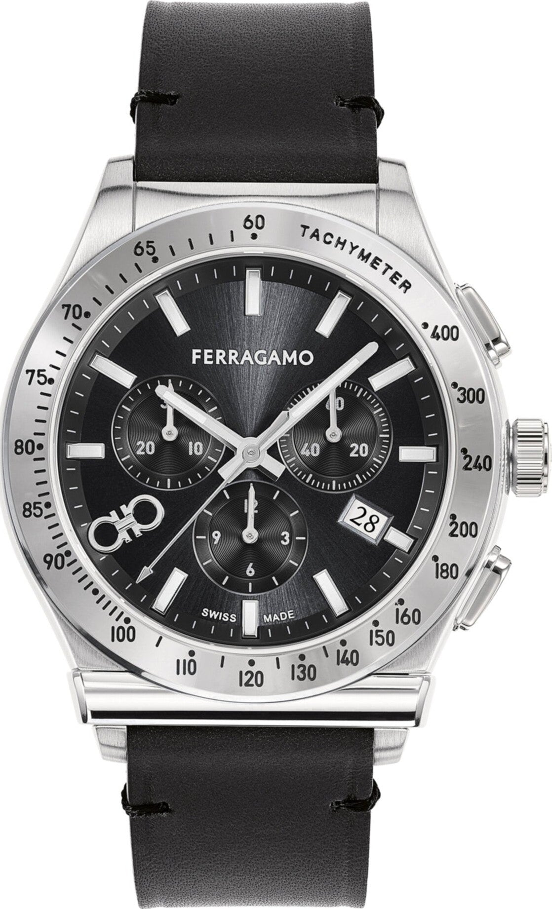 FERRAGAMO 1927 Chrono Analog Black Dial Black Leather Strap 41mm SFKZ00123