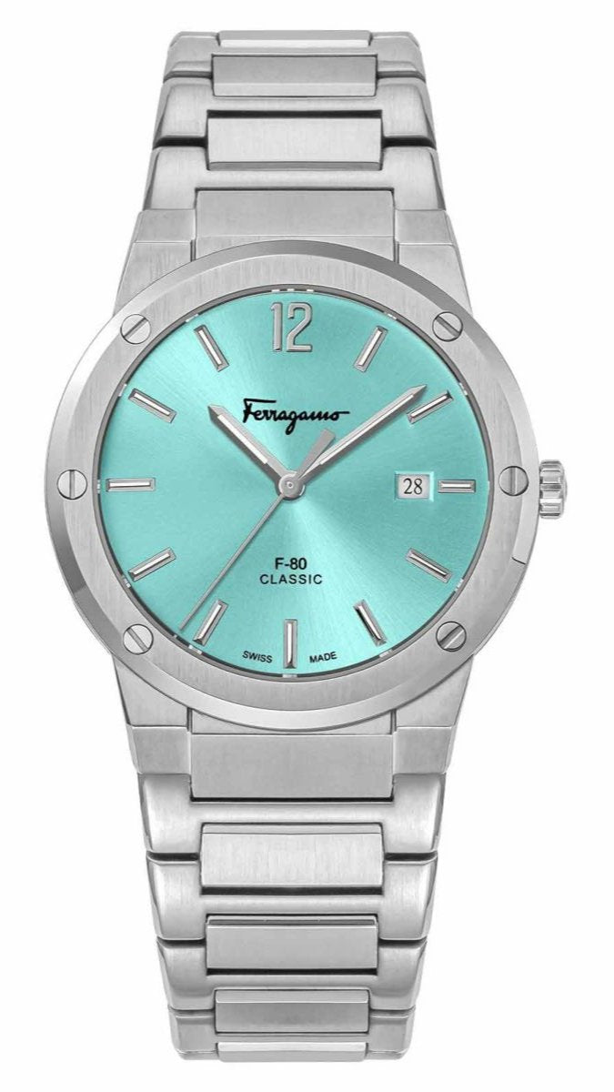 Ferragamo Salvatore F-80 Classic Tiffany Blue Dial Silver Steel Strap Watch for Men - SFDT02323