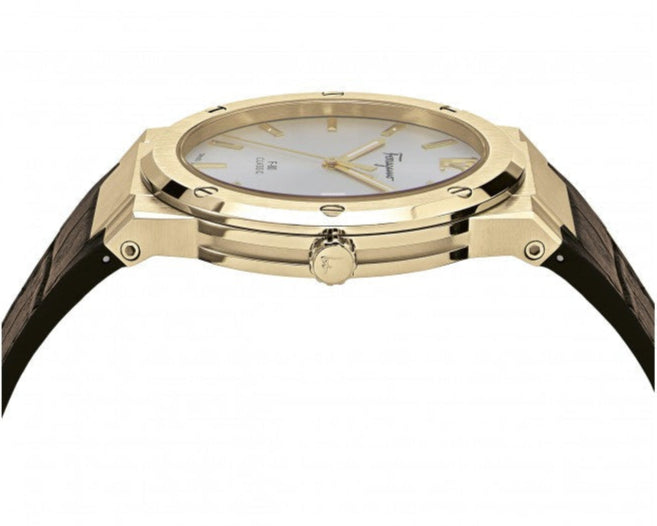 Ferragamo F-80 Classic Quartz Steel Gold/White 42mm Men's Watch - SFDT00419