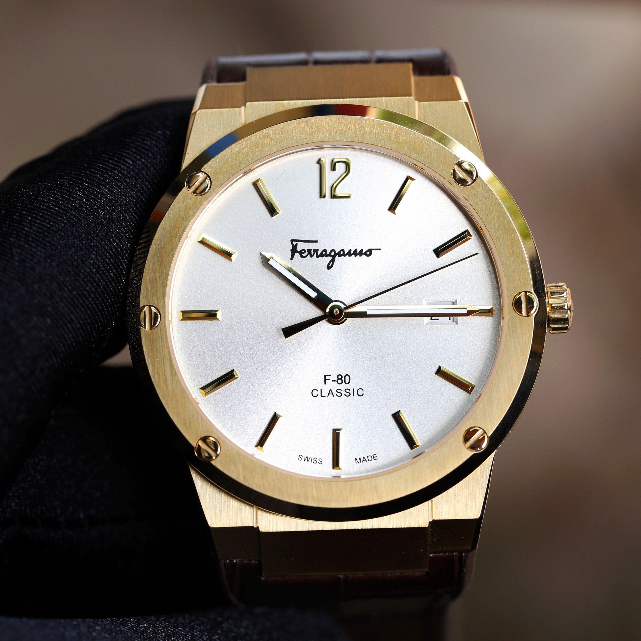 Ferragamo F-80 Classic Quartz Steel Gold/White 42mm Men's Watch - SFDT00419
