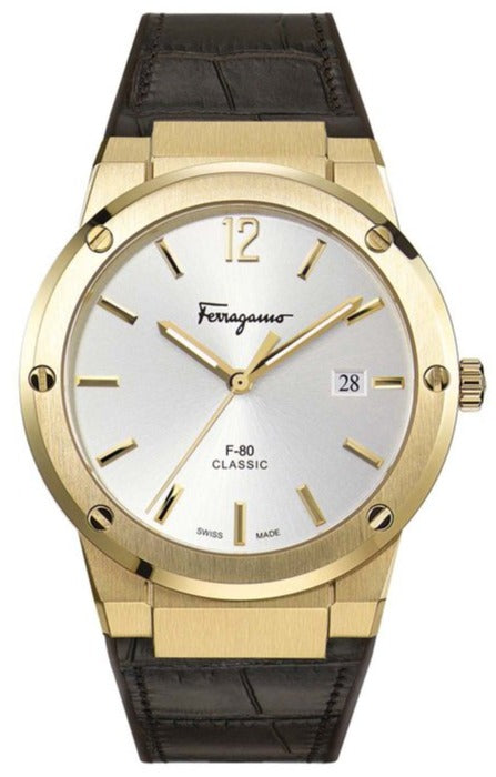 Ferragamo F-80 Classic Quartz Steel Gold/White 42mm Men's Watch - SFDT00419