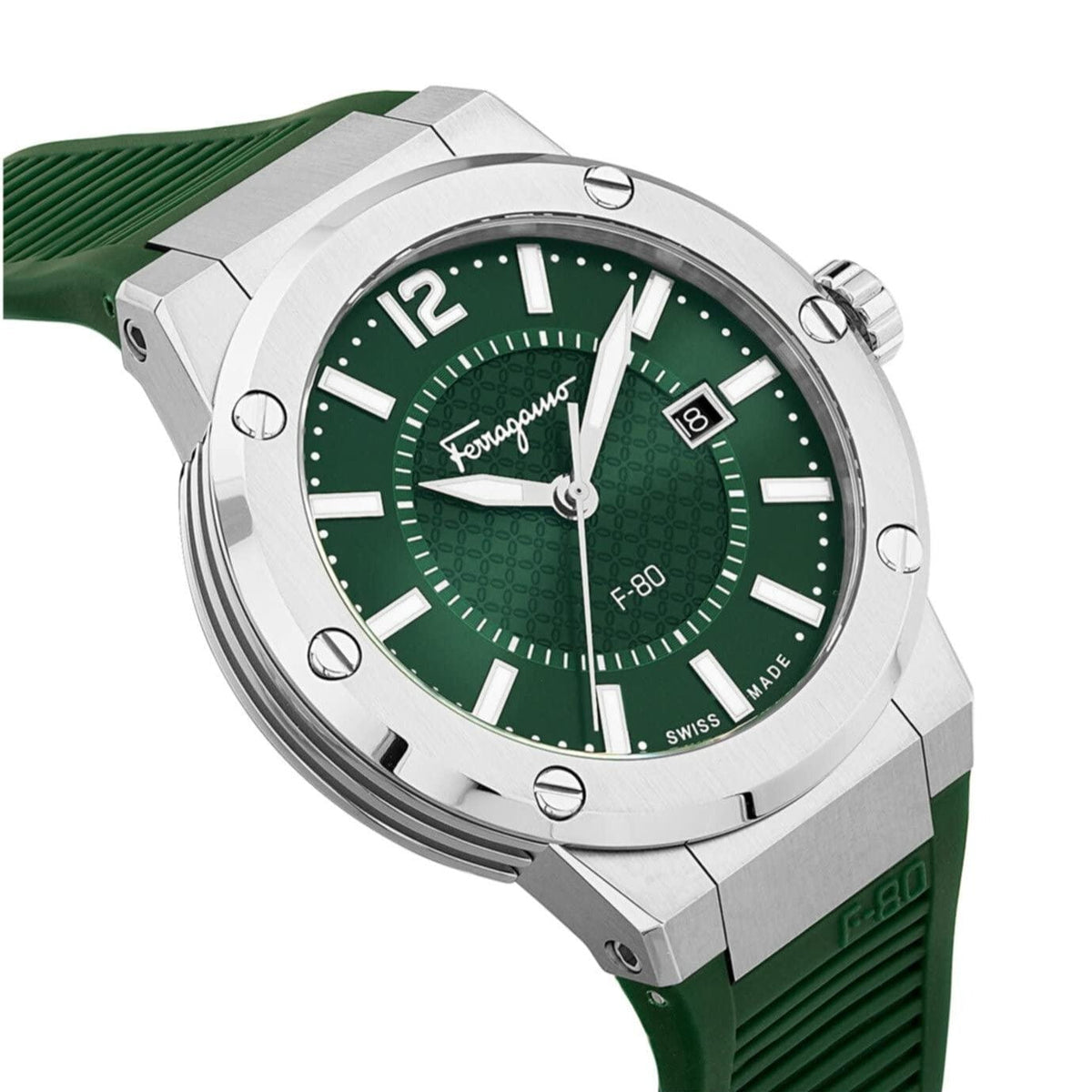 Ferragamo Salvatore F-80 Classic Green Dial Green Rubber Strap Watch for Men - SFHY02722