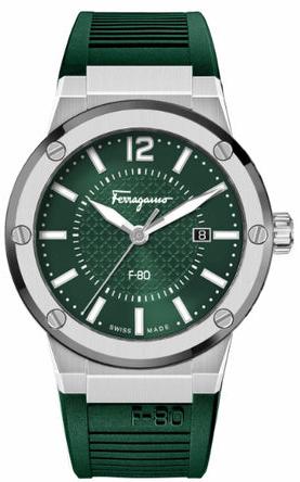 Ferragamo Salvatore F-80 Classic Green Dial Green Rubber Strap Watch for Men - SFHY02722