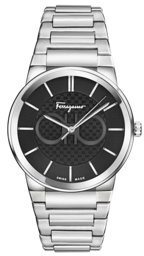 Ferragamo Salvatore Sapphire watch with black dial and silver steel bracelet