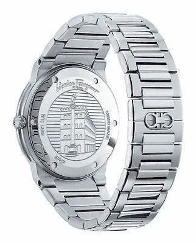 Ferragamo Salvatore watch caseback with gancini pattern and steel bracelet detail