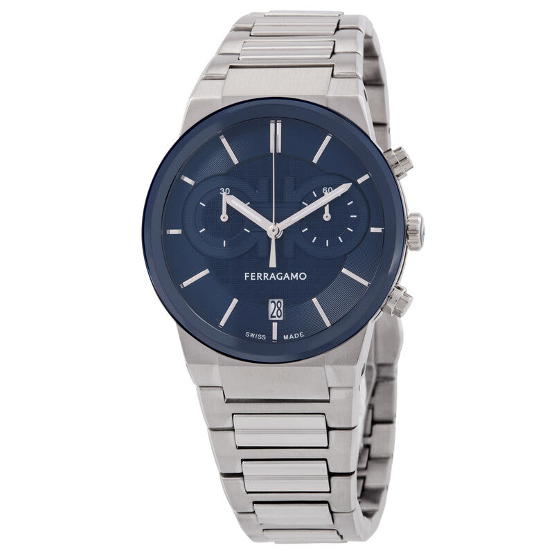 Ferragamo Salvatore Sapphire Chrono Blue Dial Silver Steel Strap Watch for Men - SFME01123