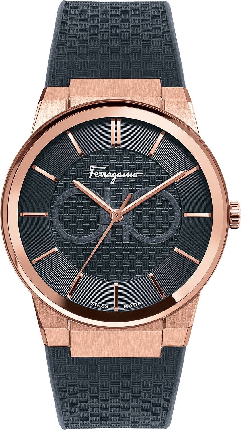 Ferragamo Sapphire Chronograph  Rubber Strap Black Dial 42mm Mens Watch - SFHP00420