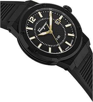 Ferragamo Swiss Made Quartz Black Silicone Strap Black Dial 44mm Men's Watch - SFHY01622