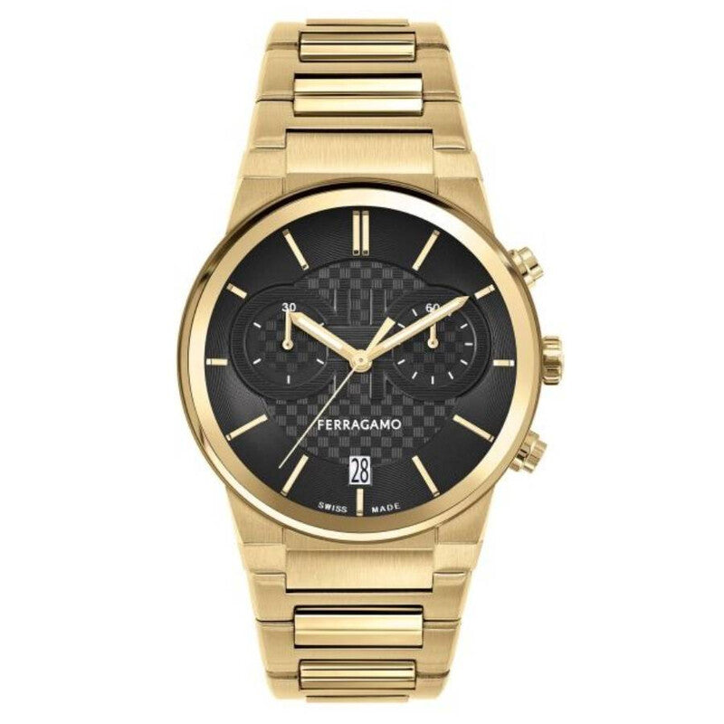 Ferragamo Salvatore Sapphire Chrono Black Dial Gold Steel Strap Watch for Men - SFME01323