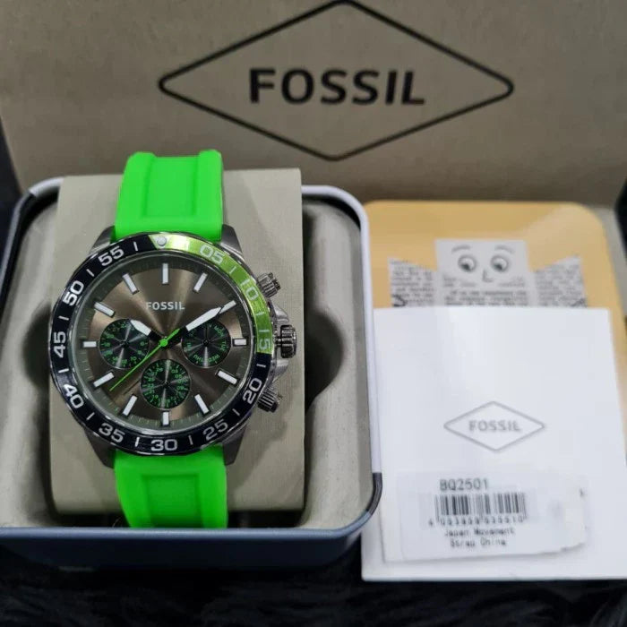 Fossil Bannon BQ2501 in Fossil retail packaging with documentation