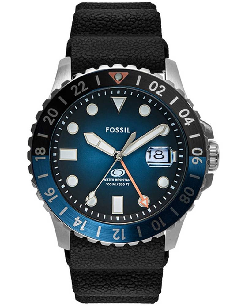 Fossil Blue (46mm) Blue Dial / Black Silicone Strap Men's Watch - FS6049