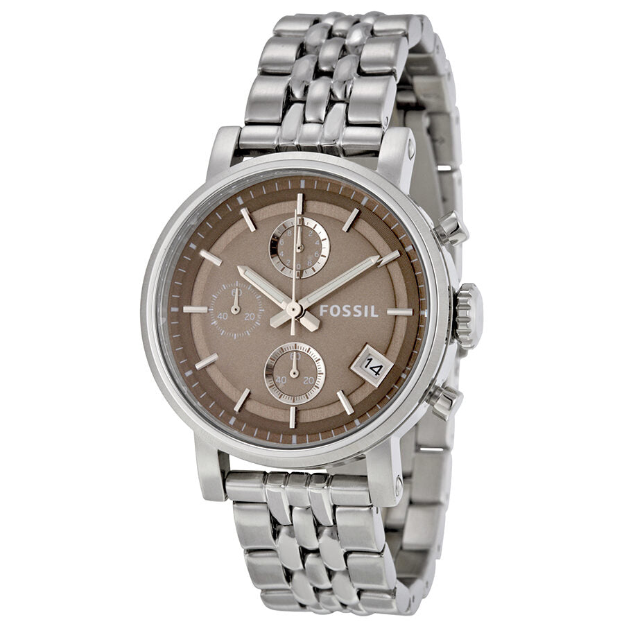Fossil Boyfriend chronograph watch with brown dial, stainless steel case and link bracelet