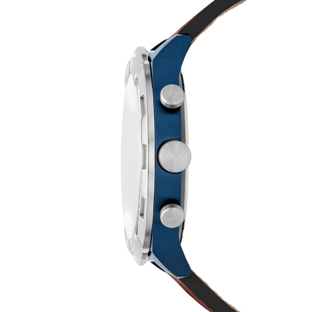 Fossil Bronson Chronograph Blue Dial Leather Men's Watch- FS5829