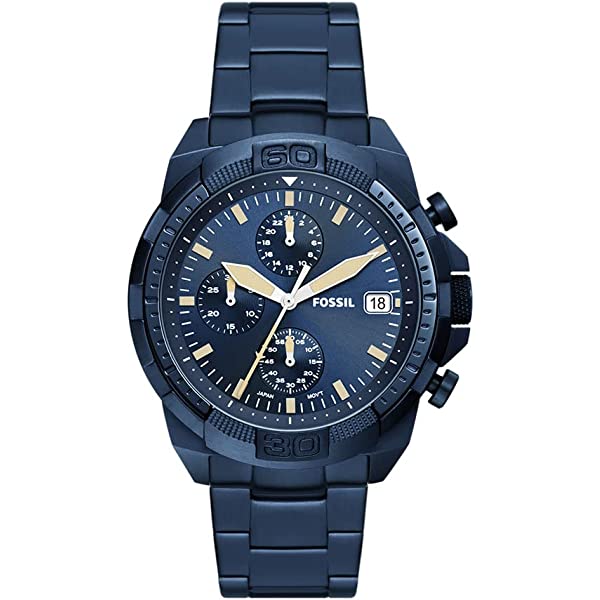 Fossil Bronson Chronograph Navy Stainless Steel Men's Watch FS5916 with date window and gold-tone hands