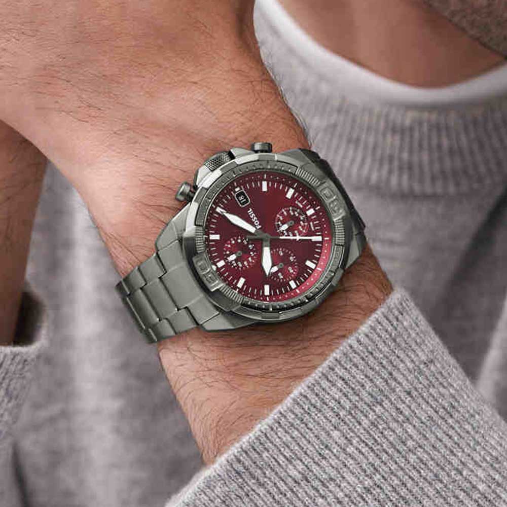 Fossil Bronson Chronograph Smoke Stainless Steel Burgundy Dial Quartz Men's Watch - FS6017