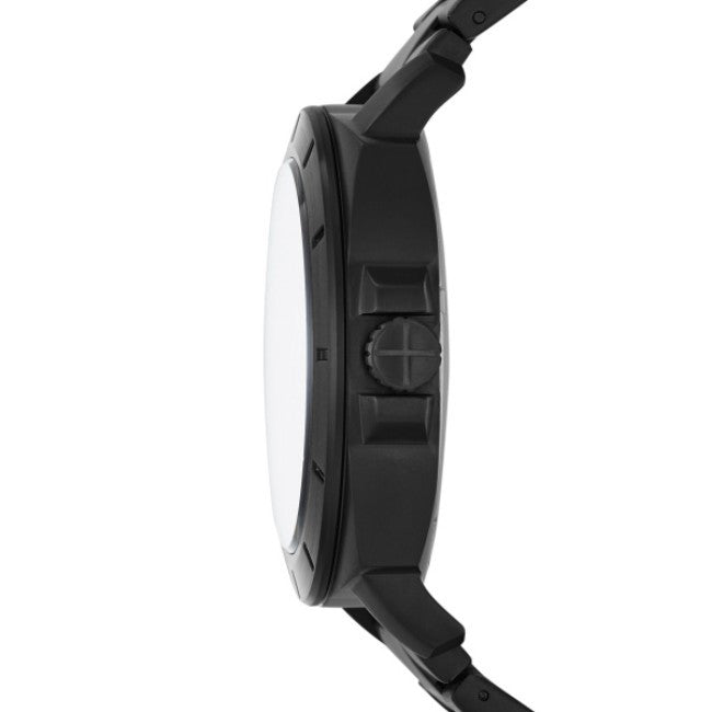 Side profile of Fossil Bronson ME3255 watch showing case thickness and stainless steel band