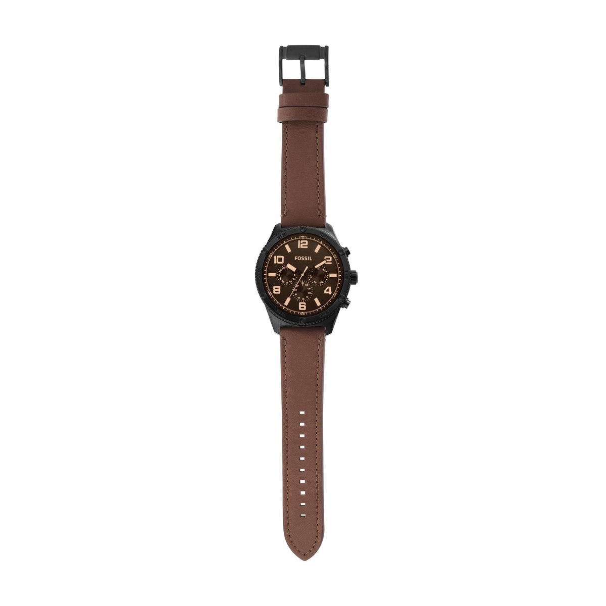 Fossil Brox BQ2802 watch on wrist with brown leather strap