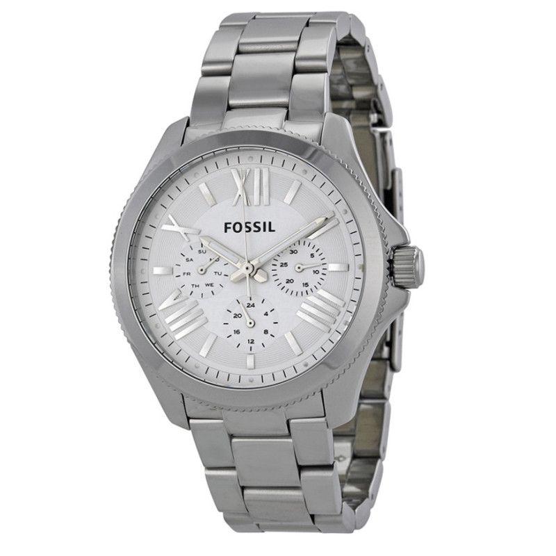 Fossil Cecile AM4509 chronograph watch with silver dial, stainless steel case and bracelet