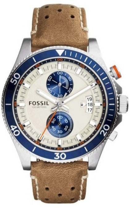 Fossil Men's CH2951 Wakefield Sport Cream Dial Tan Leather Strap Chronograph Watch