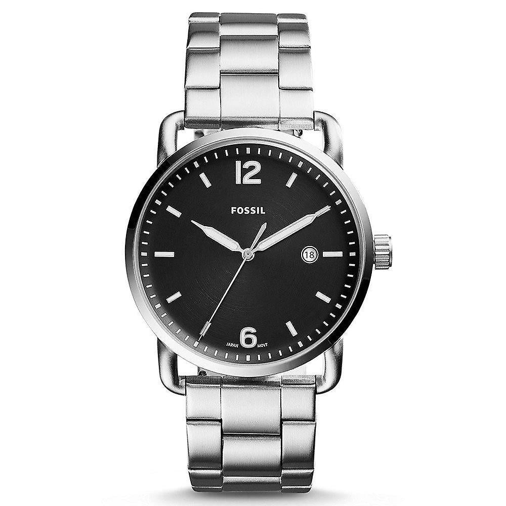 Fossil Commuter FS5391 stainless steel men's watch with black dial and three-hand movement