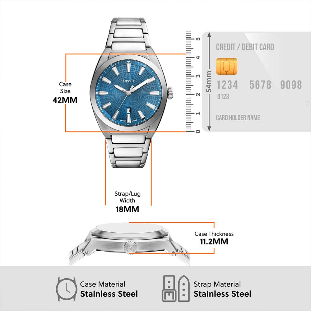 Fossil Everett Three-Hand Date Stainless Steel Men's Watch - FS6054