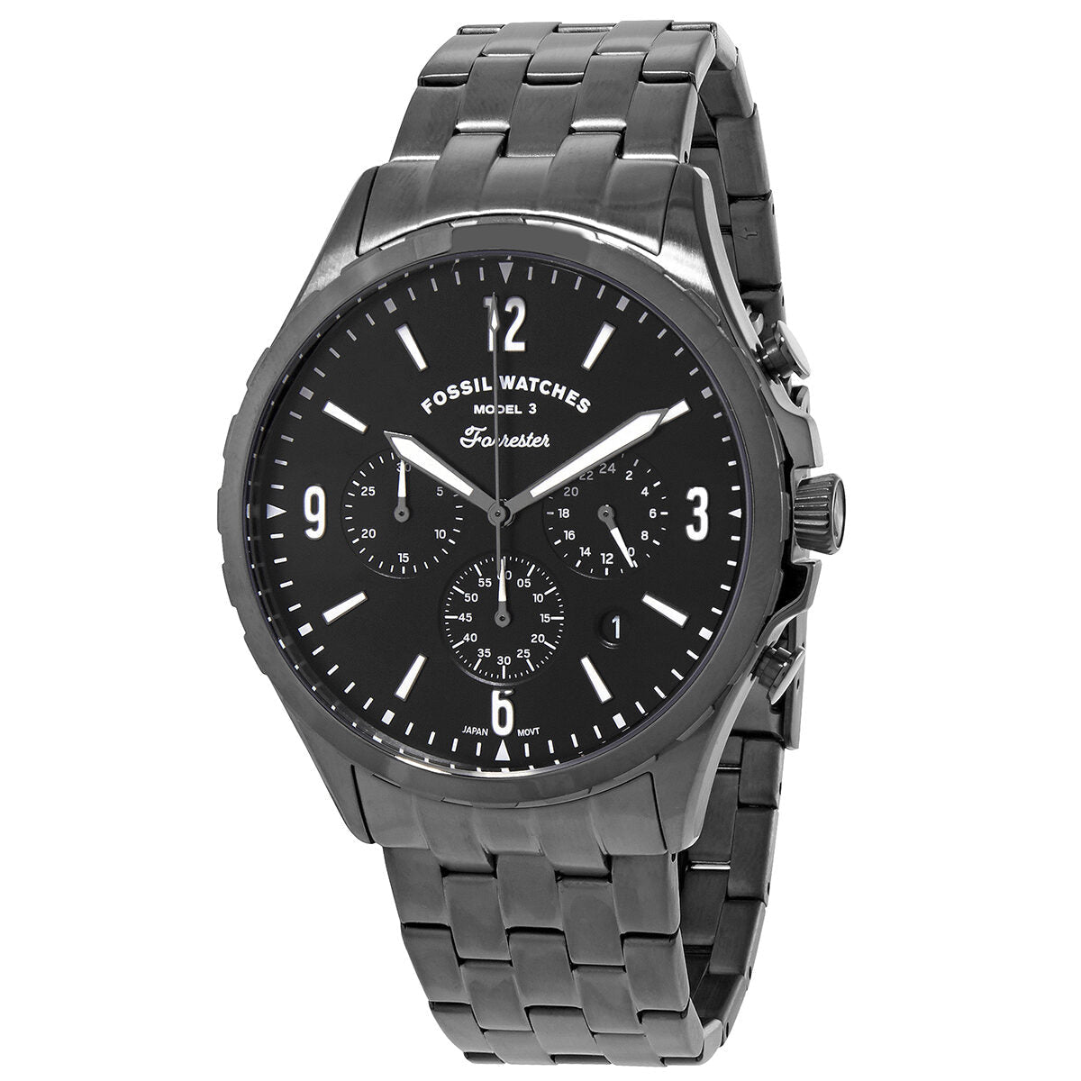 Fossil FS5606 chronograph quartz watch with black dial and stainless steel bracelet