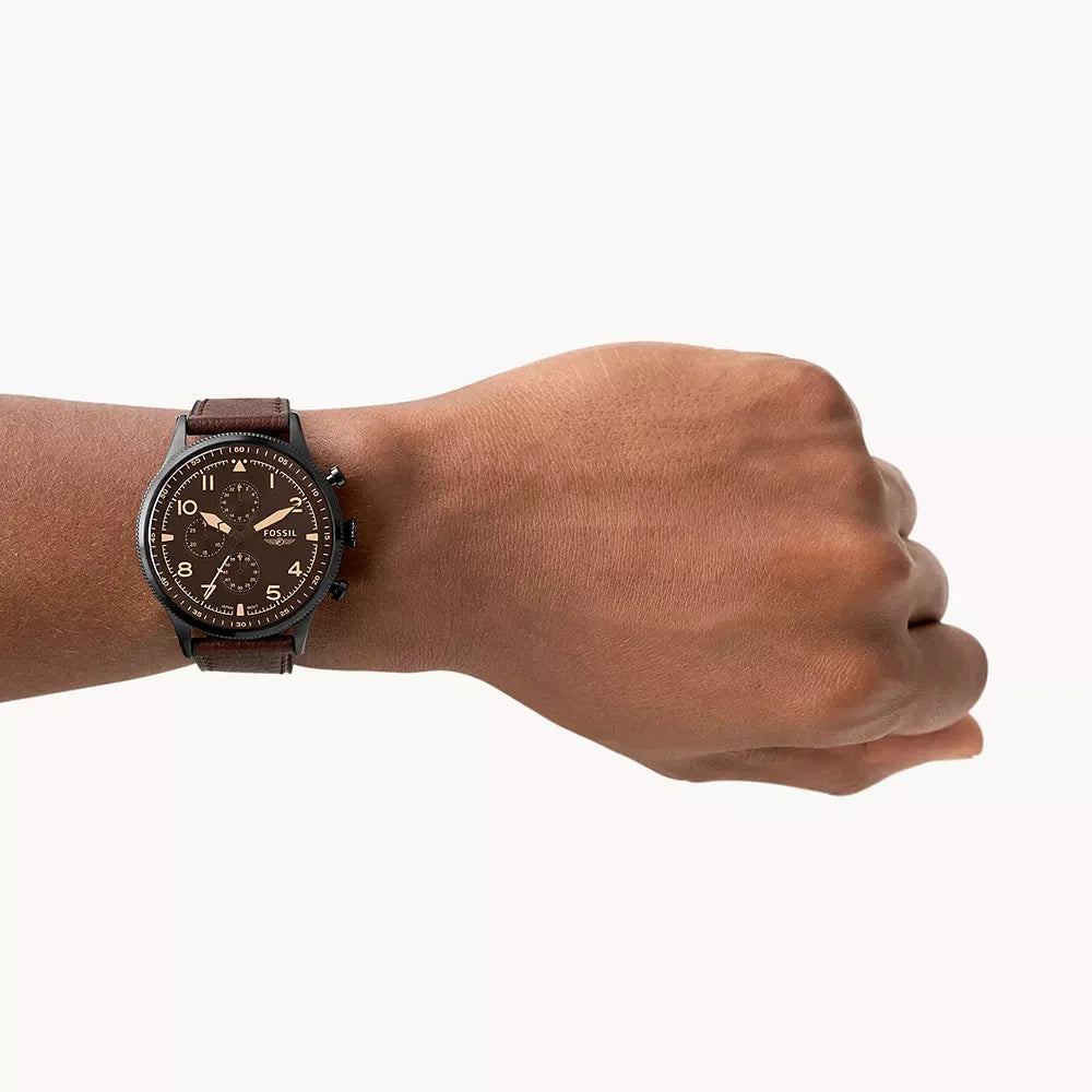 Fossil Retro Pilot Chronograph Dark Brown Leather Men's Watch - FS5833