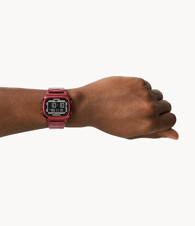 Fossil Retro Digital Pomegranate Red Stainless Steel Men's Watch - FS5897