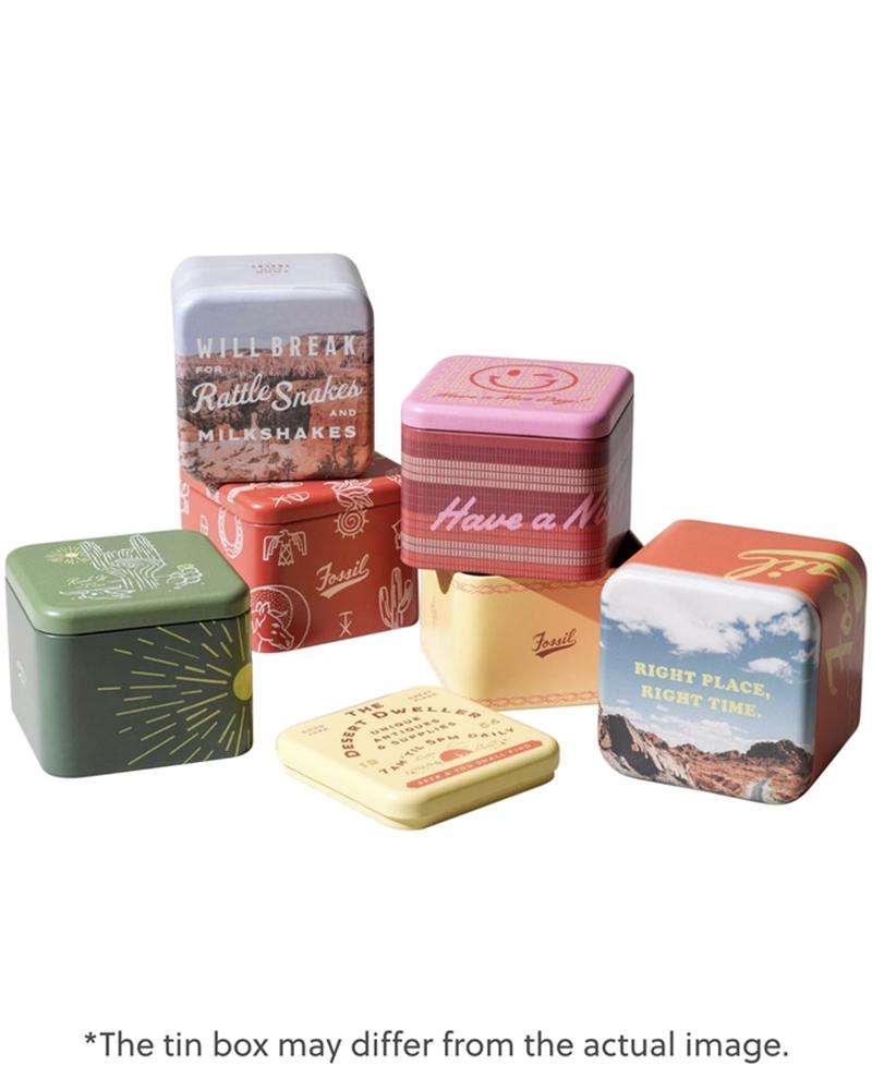 Fossil FS6094 watch packaging and tin box collection display