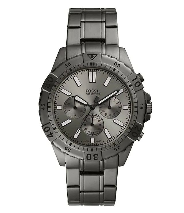 Fossil Garrett Chronograph smoke stainless steel men's watch with chronograph subdials and link bracelet