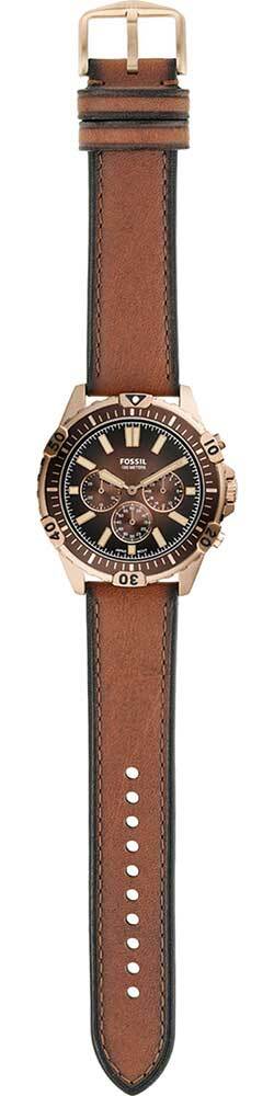 Fossil Garrett FS5867 brown leather strap with rose gold buckle and watch head