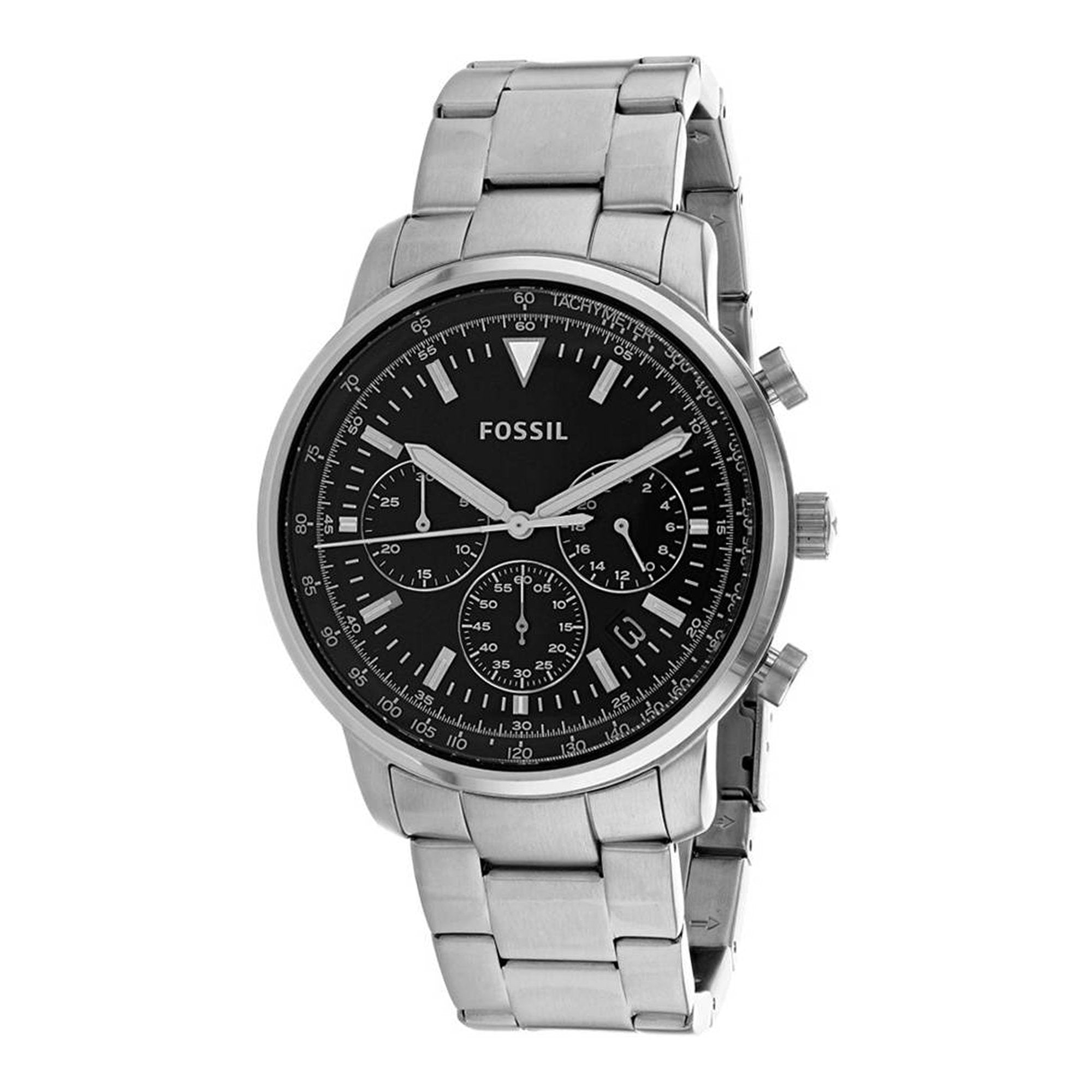 Fossil Goodwin chronograph quartz men's watch with black dial and silver-tone stainless steel bracelet