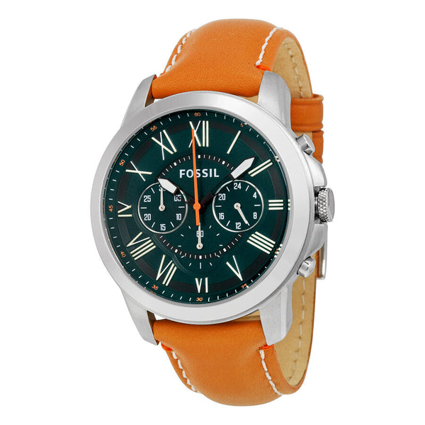 Fossil Grant Chronograph Hunter Green Dial Tan Leather Men's Watch FS4918 - Watches of New Zealand