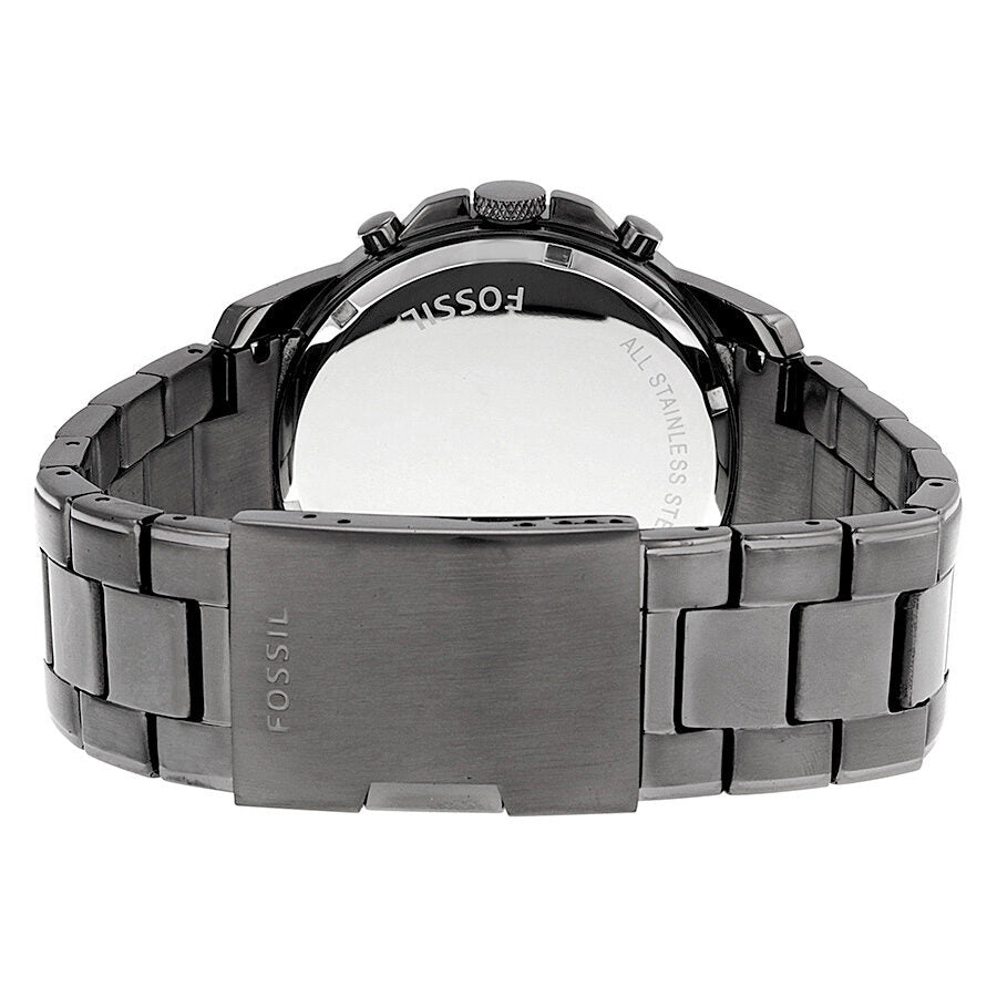 Fossil Grant watch caseback showing smoke ion-plated steel with Fossil branding