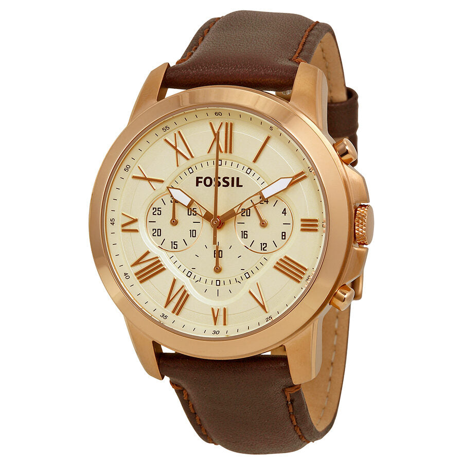 Fossil Grant Chronograph Eggshell Dial Brown Leather Men's Watch FS4991