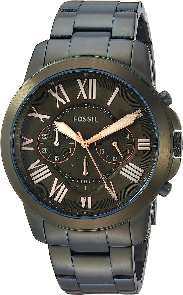 Fossil Grant olive green stainless steel men's chronograph watch with Roman numeral dial