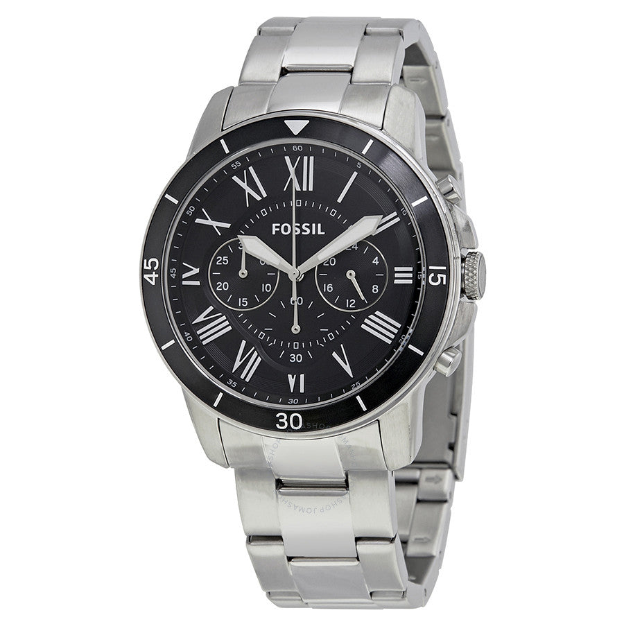 Fossil Grant Sport chronograph watch with black dial and Roman numeral hour markers
