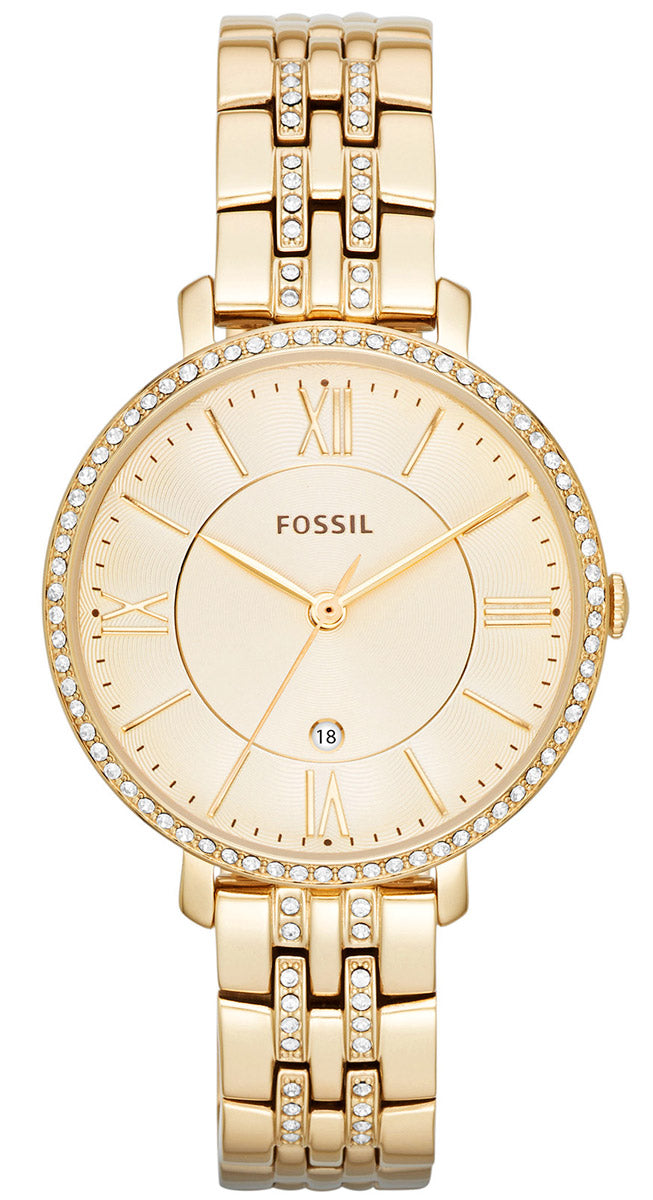 Fossil Jacqueline champagne dial gold-tone ladies watch with crystal-studded bezel