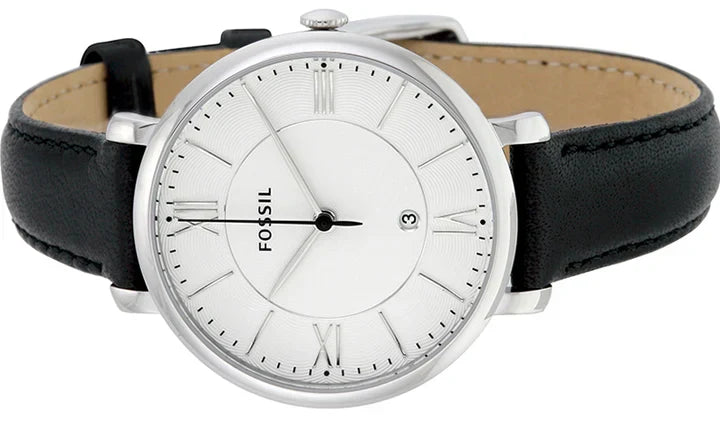 Fossil Jacqueline watch on wrist displaying full strap and case profile