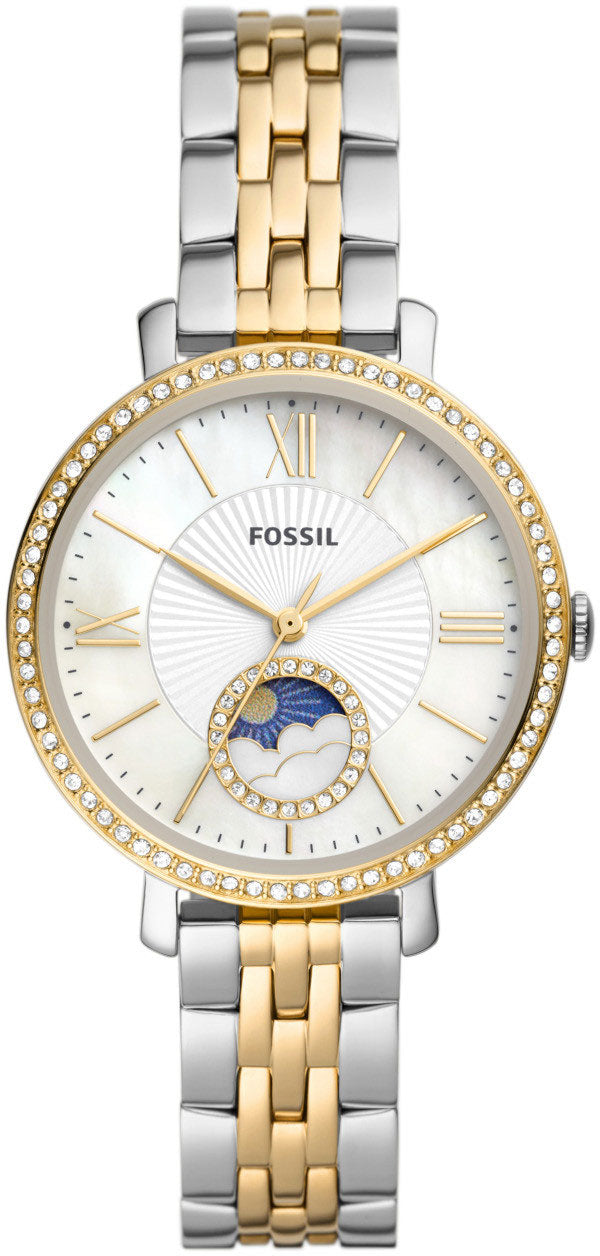 Fossil Jacqueline two-tone women's watch with sun moon dial and crystal-set bezel
